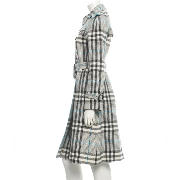 BURBERRY COAT plaid double-breasted trench coat S/US 4